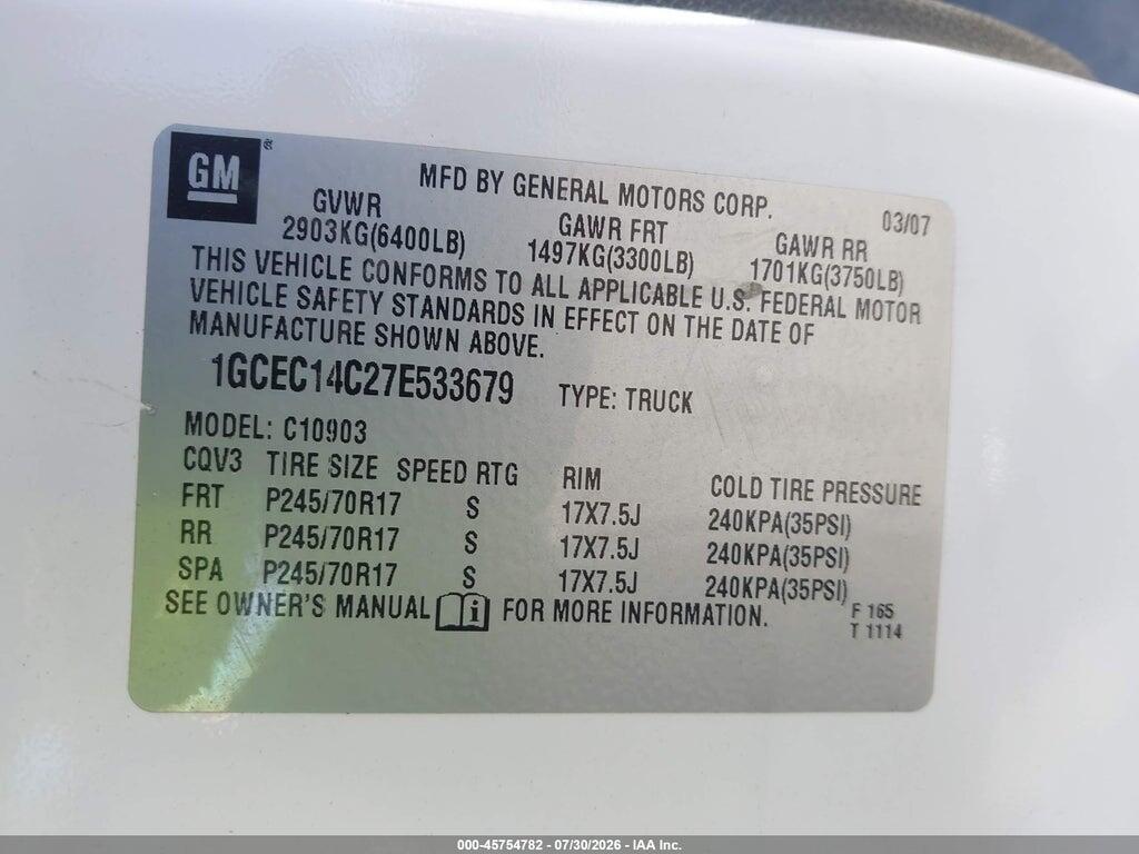 1GCEC14C27E533679 2007 CHEVROLET SILVERADO 1500 photo no. 9