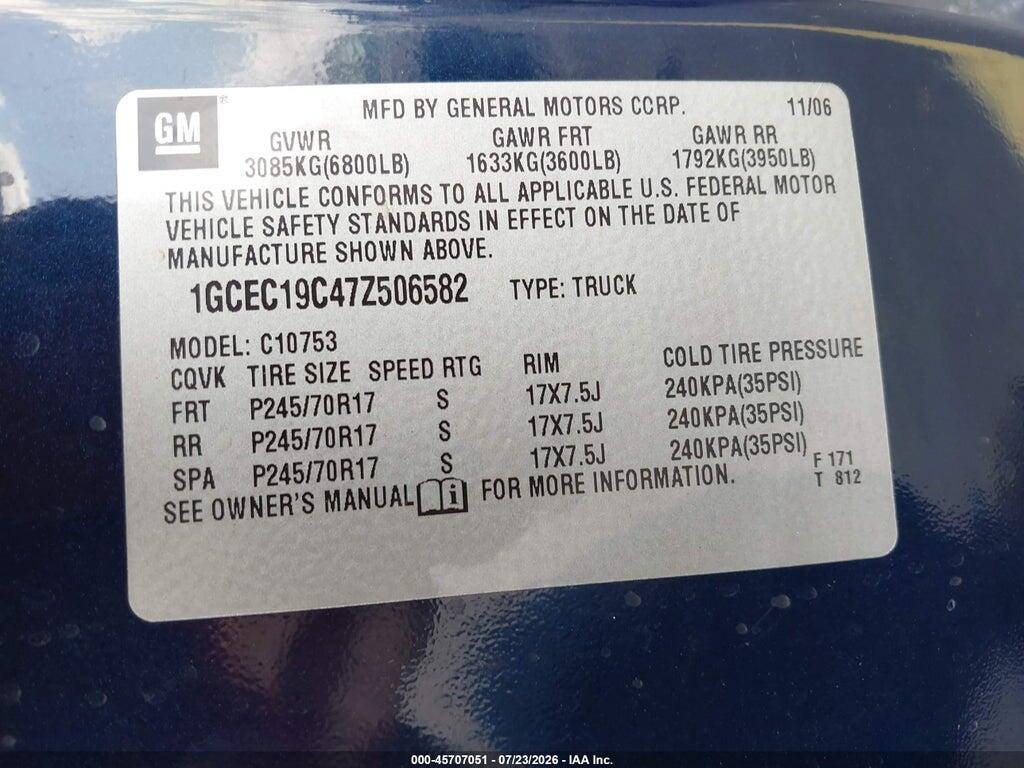 1GCEC19C47Z506582 2007 CHEVROLET SILVERADO 1500 photo no. 9