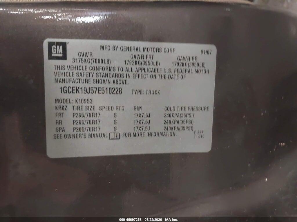 1GCEK19J57E510228 2007 CHEVROLET SILVERADO 1500 photo no. 9
