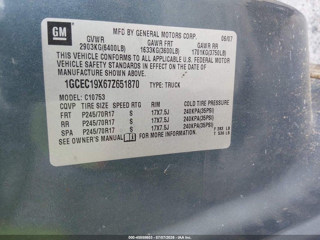 1GCEC19X67Z651870 2007 CHEVROLET SILVERADO 1500 photo no. 9