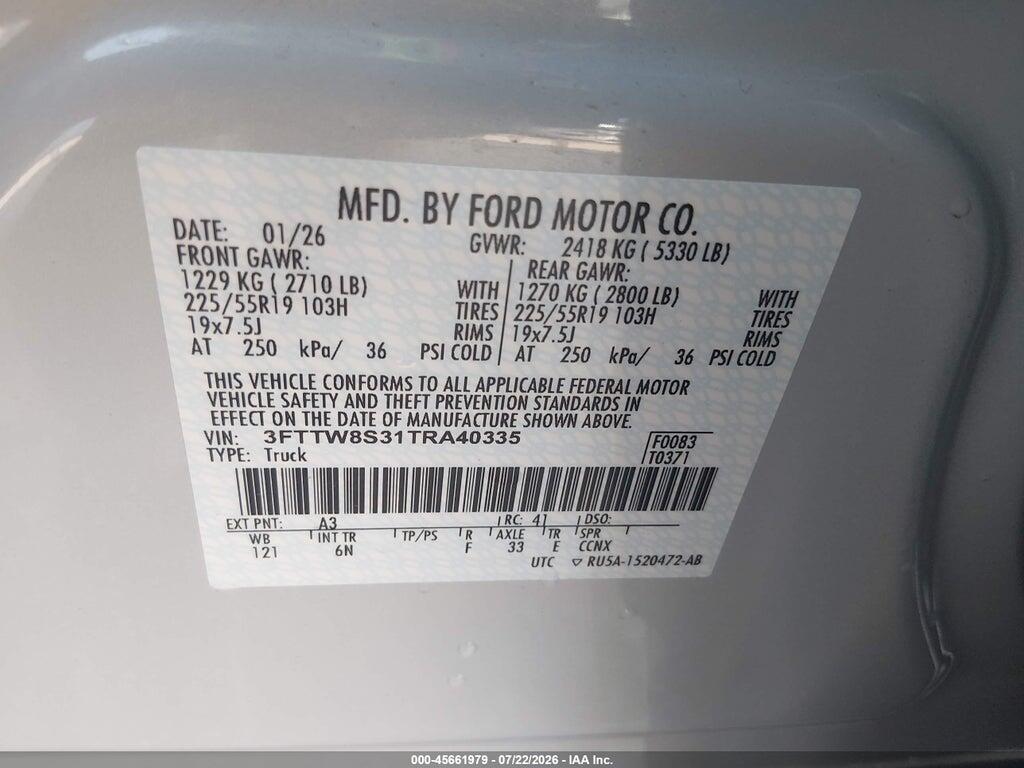3FTTW8S31TRA40335 2026 FORD MAVERICK photo no. 9