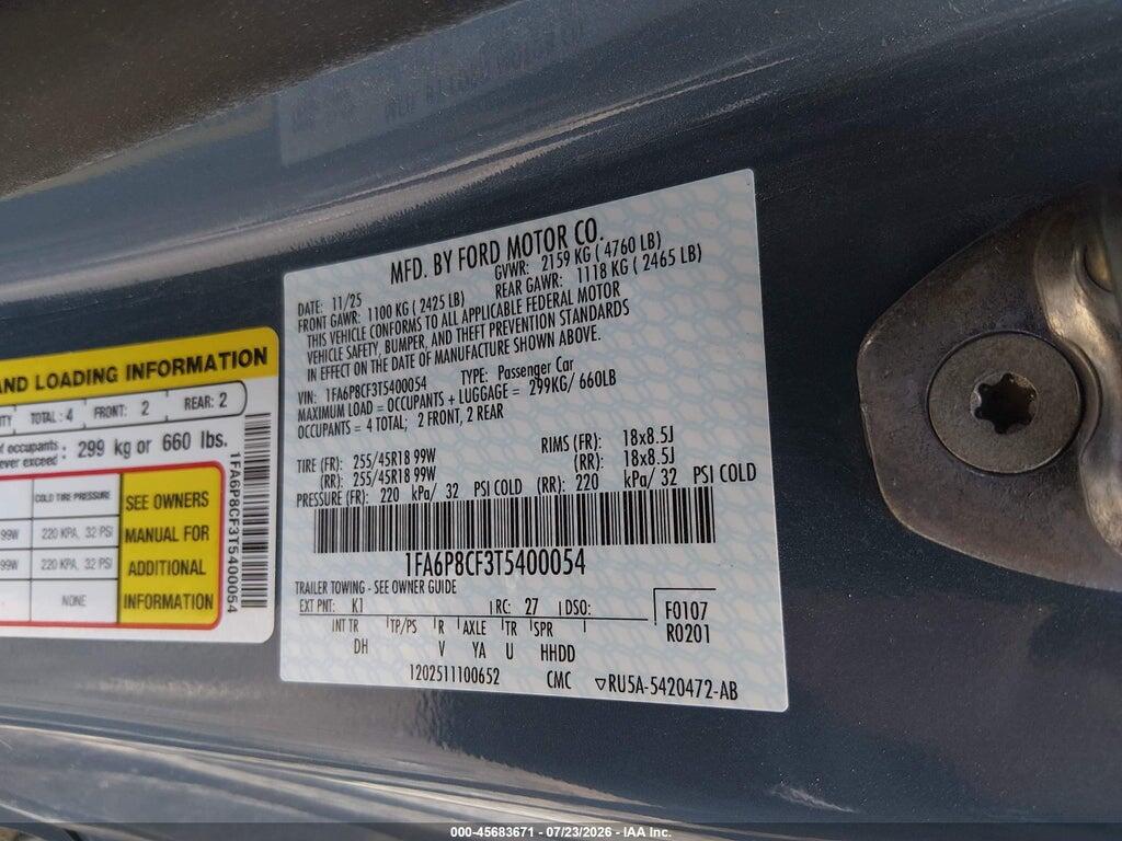 1FA6P8CF3T5400054 2026 FORD MUSTANG photo no. 9