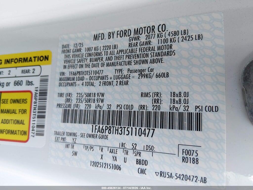 1FA6P8TH3T5110477 2026 FORD MUSTANG photo no. 9