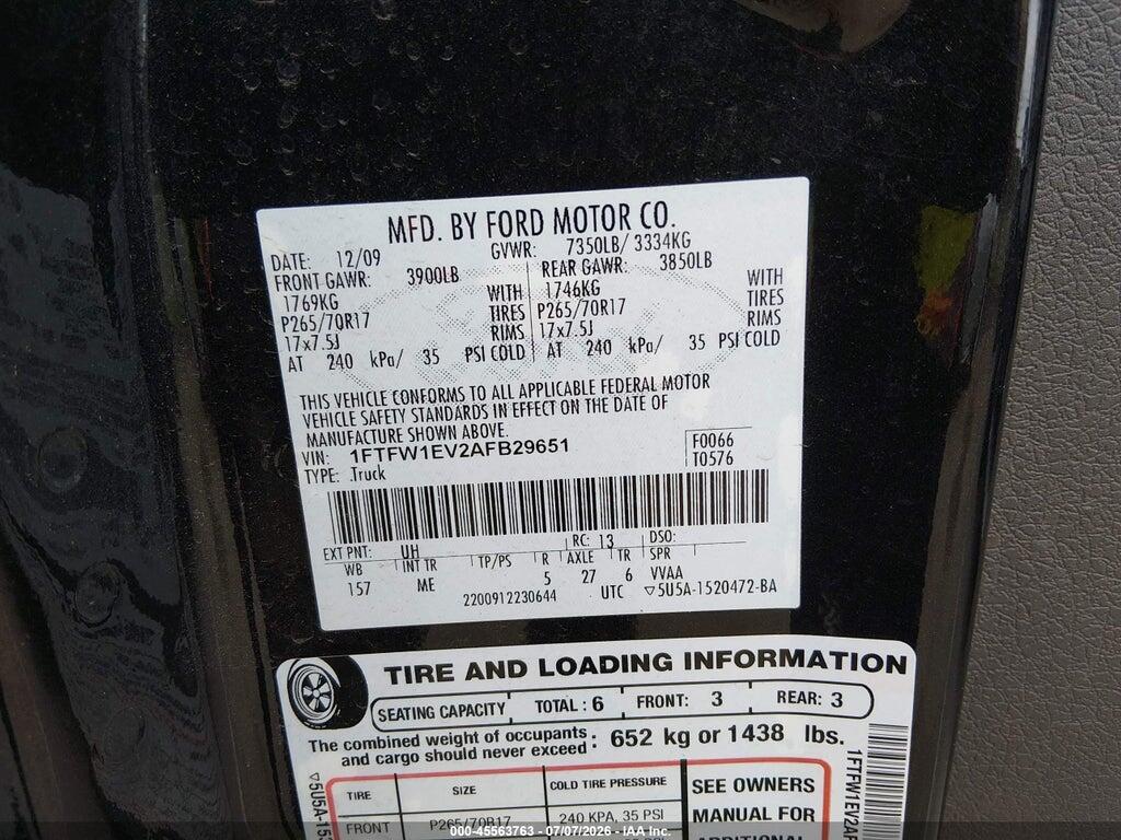 1FTFW1EV2AFB29651 2010 FORD F-150 photo no. 9