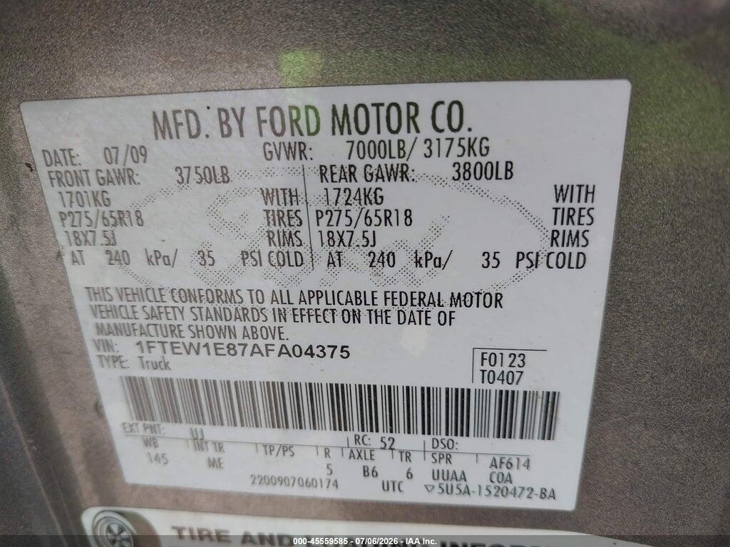 1FTEW1E87AFA04375 2010 FORD F-150 photo no. 9