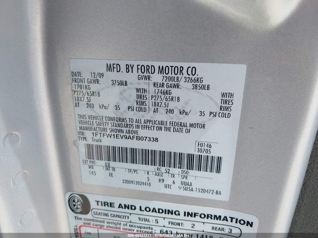 1FTFW1EV9AFB07338 2010 FORD F-150 photo no. 9