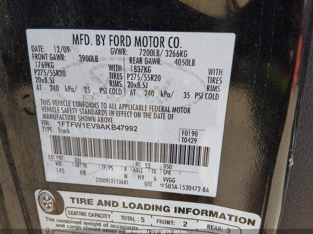 1FTFW1EV9AKB47992 2010 FORD F-150 photo no. 9