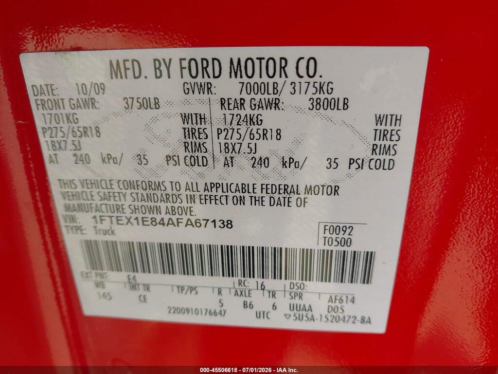 1FTEX1E84AFA67138 2010 FORD F-150 photo no. 9