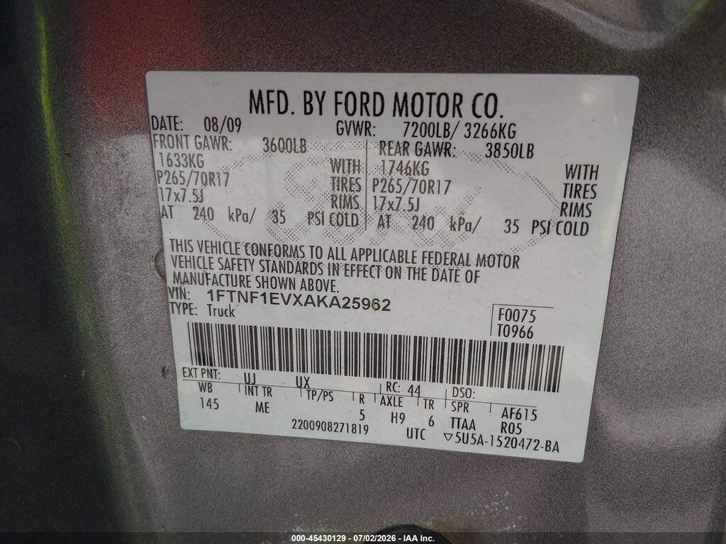 1FTNF1EVXAKA25962 2010 FORD F-150 photo no. 9