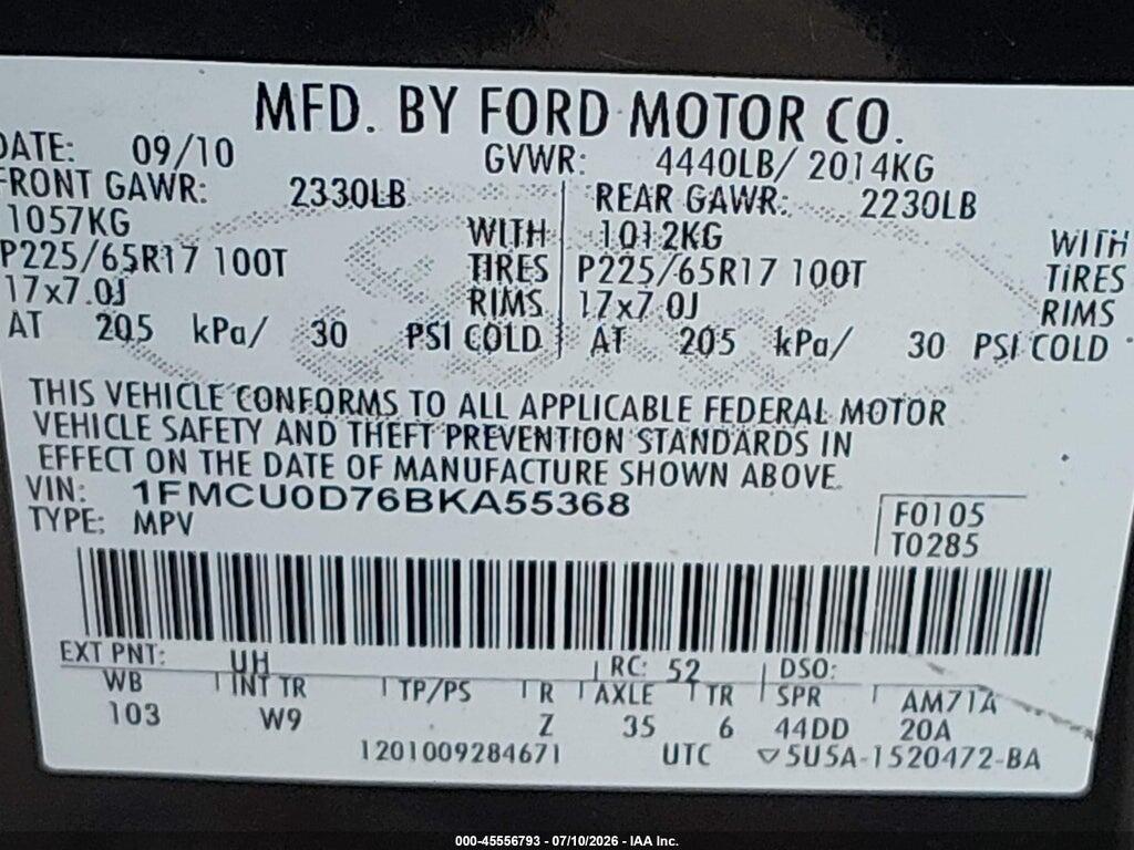 1FMCU0D76BKA55368 2011 FORD ESCAPE photo no. 9