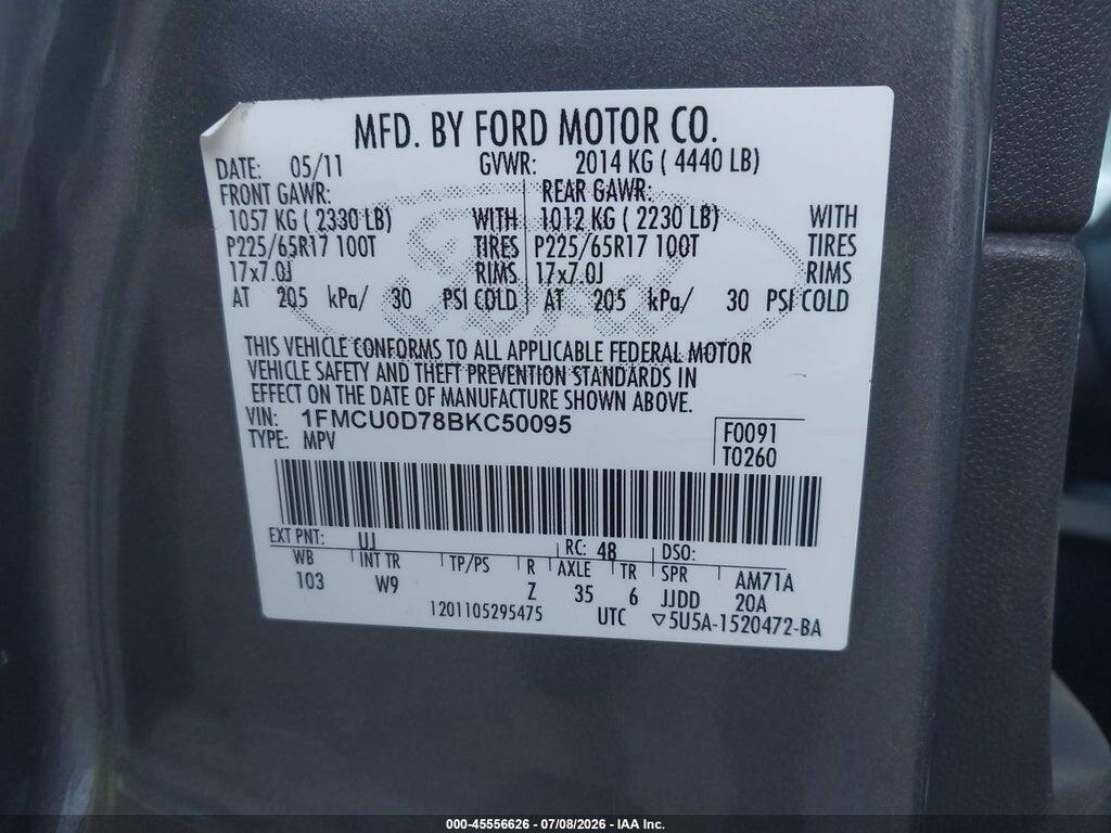1FMCU0D78BKC50095 2011 FORD ESCAPE photo no. 9