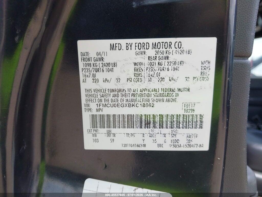 1FMCU0EGXBKC18862 2011 FORD ESCAPE photo no. 9