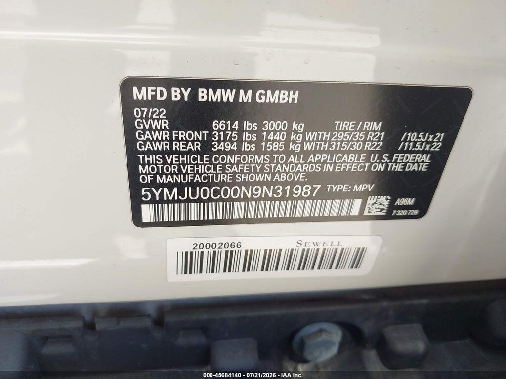 5YMJU0C00N9N31987 2022 BMW X5 M photo no. 9
