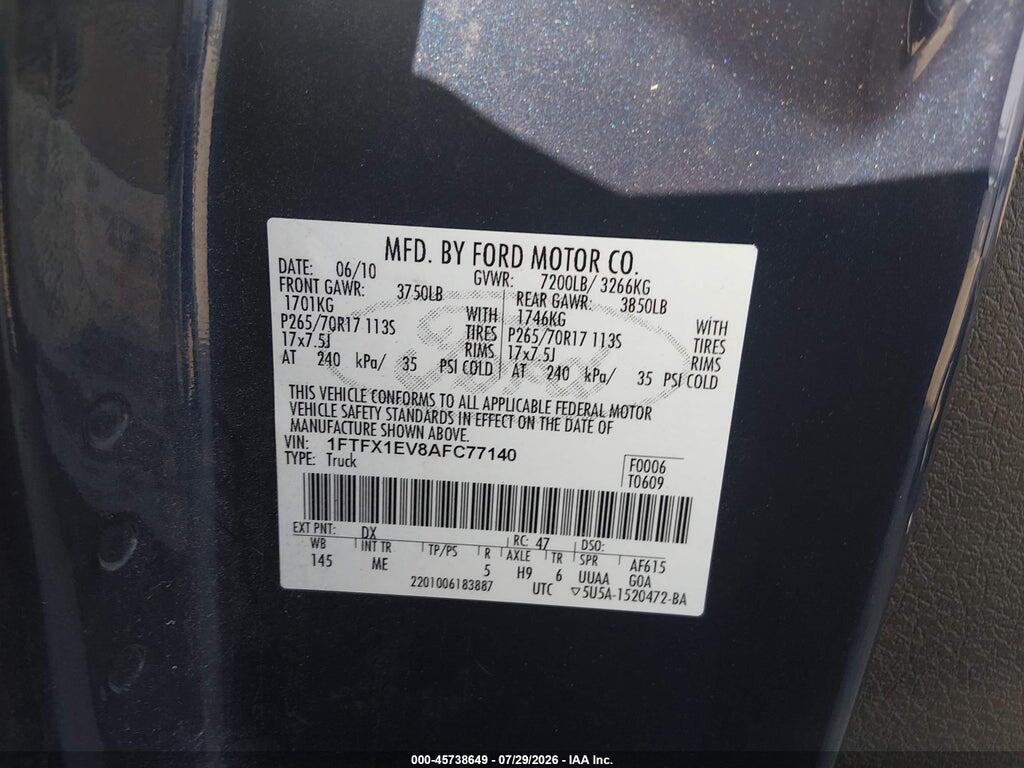 1FTFX1EV8AFC77140 2010 FORD F150 photo no. 9