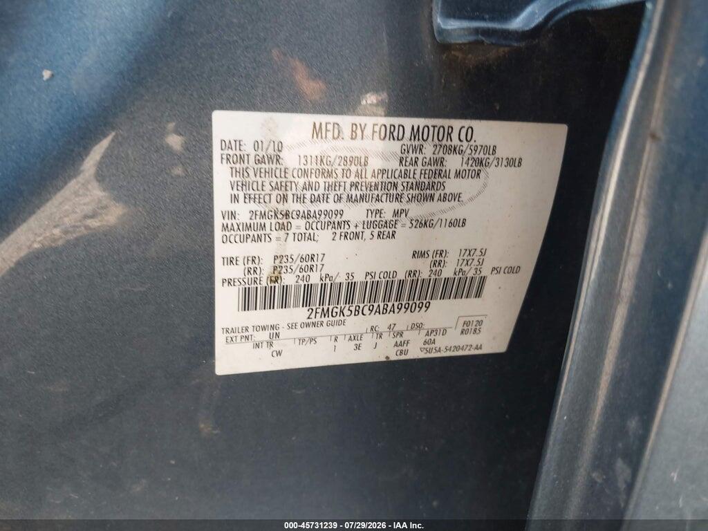 2FMGK5BC9ABA99099 2010 FORD FLEX photo no. 9