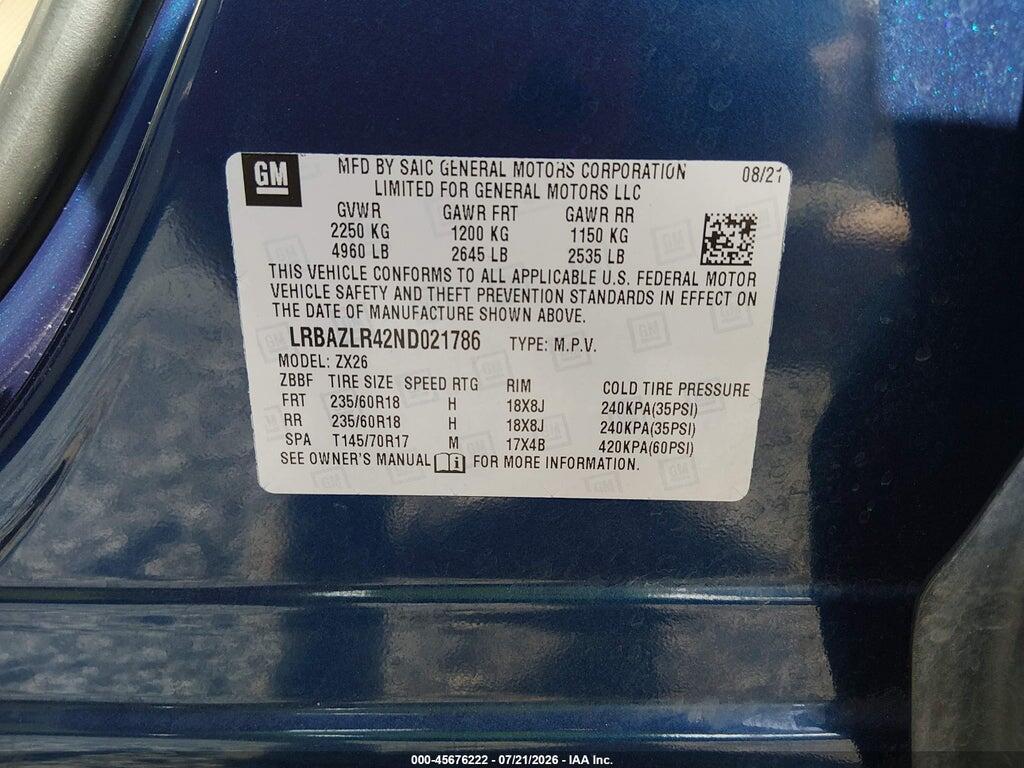 LRBAZLR42ND021786 2022 BUICK ENVISION photo no. 9