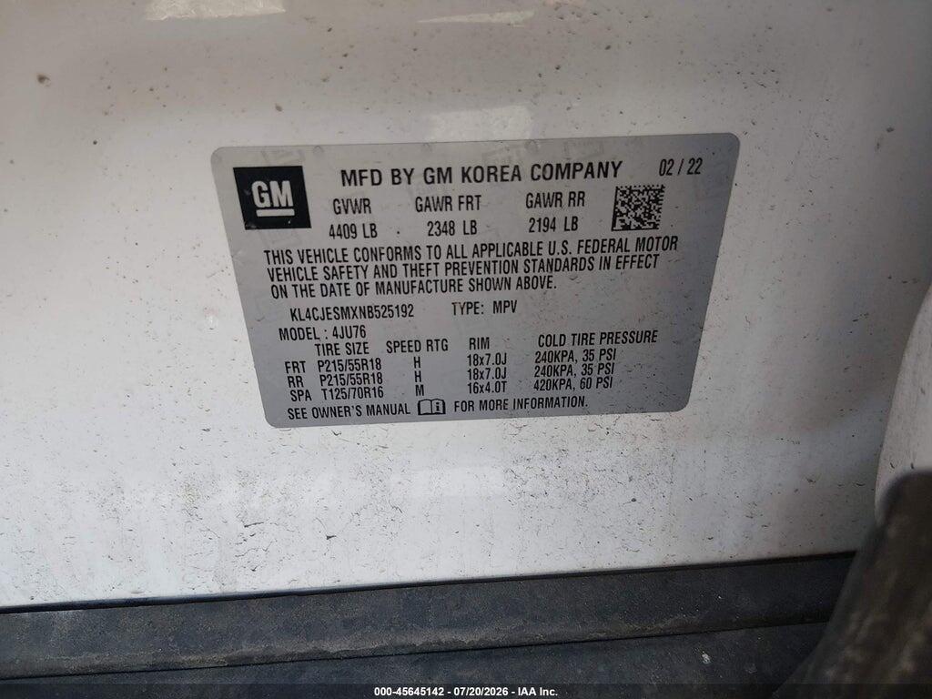 KL4CJESMXNB525192 2022 BUICK ENCORE photo no. 9