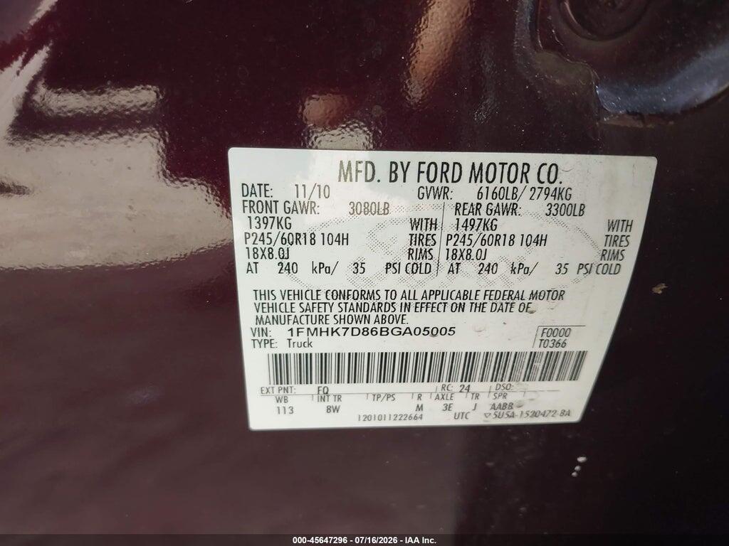 1FMHK7D86BGA05005 2011 FORD EXPLORER photo no. 9