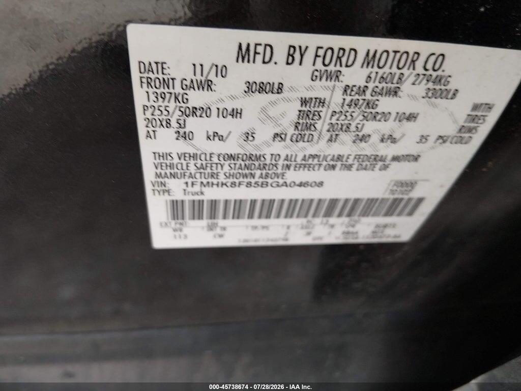 1FMHK8F85BGA04608 2011 FORD EXPLORER photo no. 9