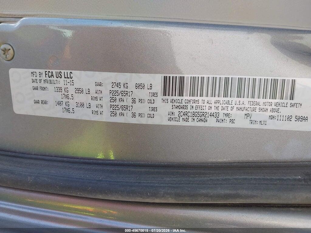 2C4RC1BG5GR214433 2016 CHRYSLER TOWN & COUNTRY photo no. 9
