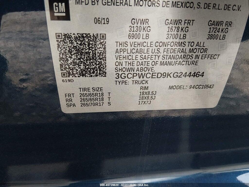 3GCPWCED9KG244464 2019 CHEVROLET SILVERADO 1500 photo no. 9