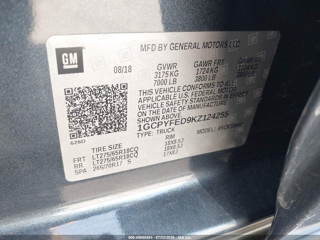 1GCPYFED9KZ124255 2019 CHEVROLET SILVERADO 1500 photo no. 9