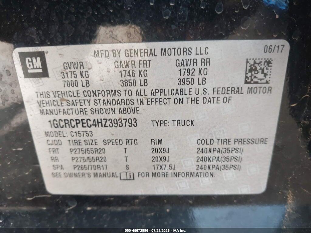 1GCRCPEC4HZ393793 2017 CHEVROLET SILVERADO 1500 photo no. 9