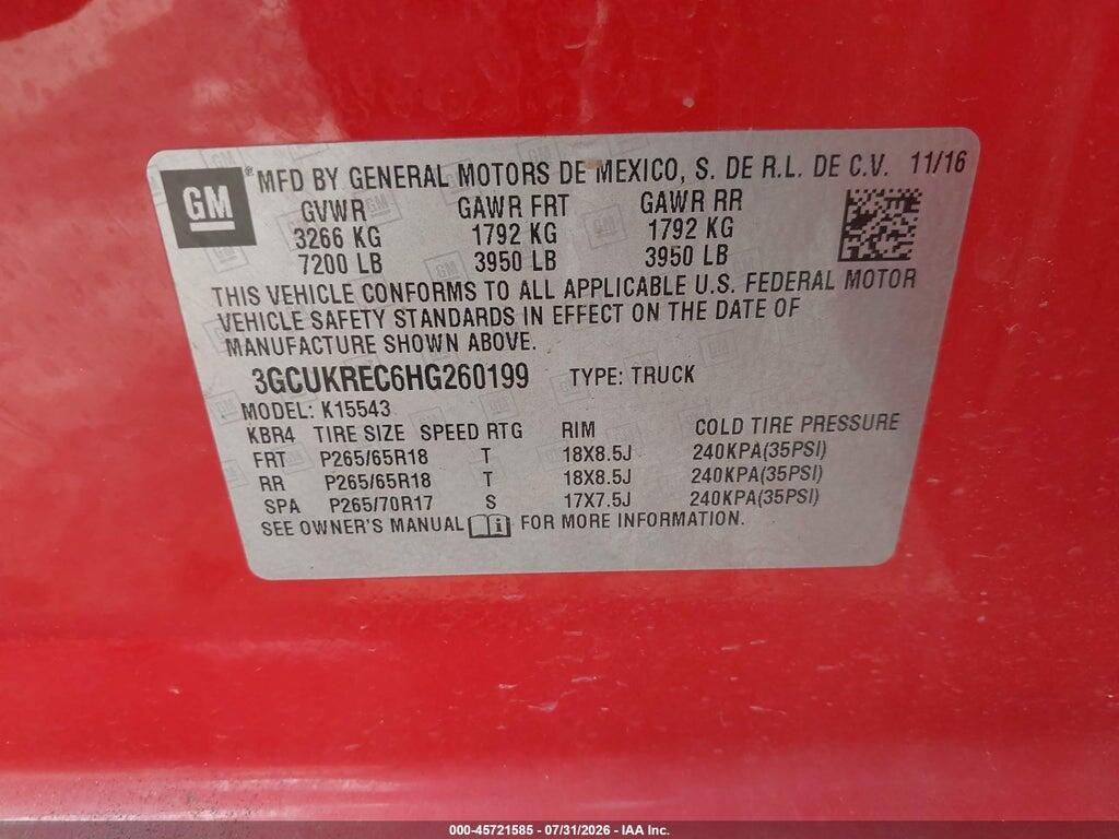 3GCUKREC6HG260199 2017 CHEVROLET SILVERADO 1500 photo no. 9