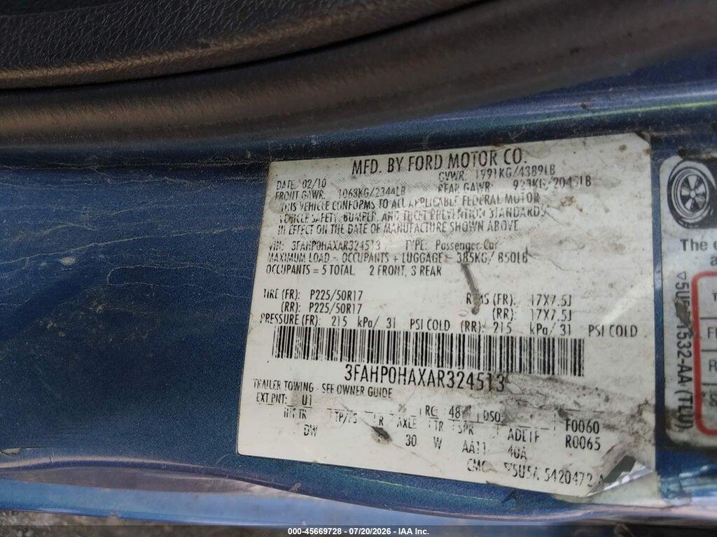 3FAHP0HAXAR324513 2010 FORD FUSION photo no. 9