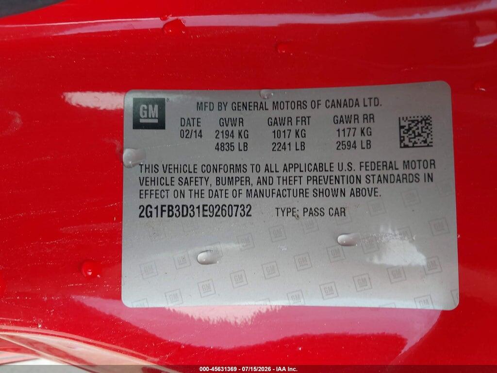 2G1FB3D31E9260732 2014 CHEVROLET CAMARO photo no. 9