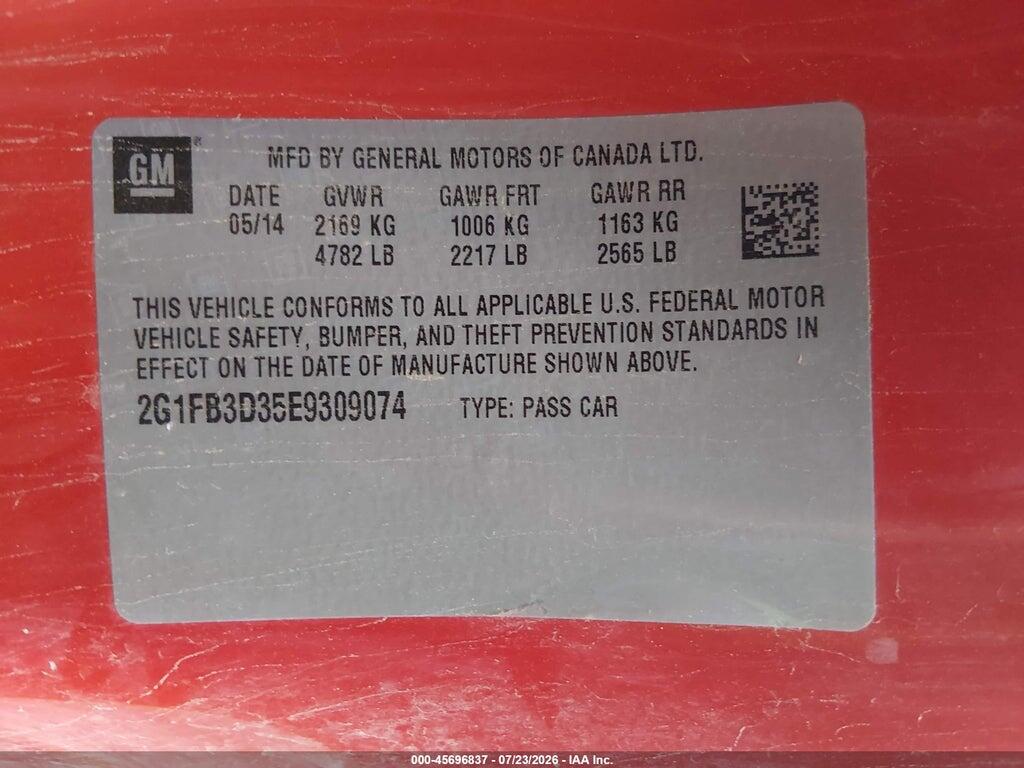 2G1FB3D35E9309074 2014 CHEVROLET CAMARO photo no. 9