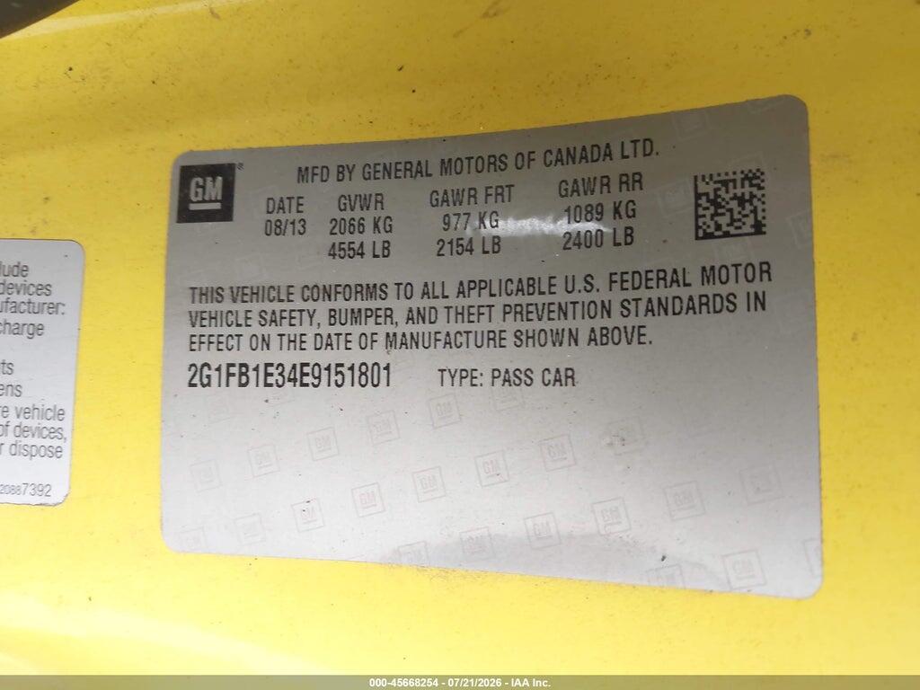 2G1FB1E34E9151801 2014 CHEVROLET CAMARO photo no. 9