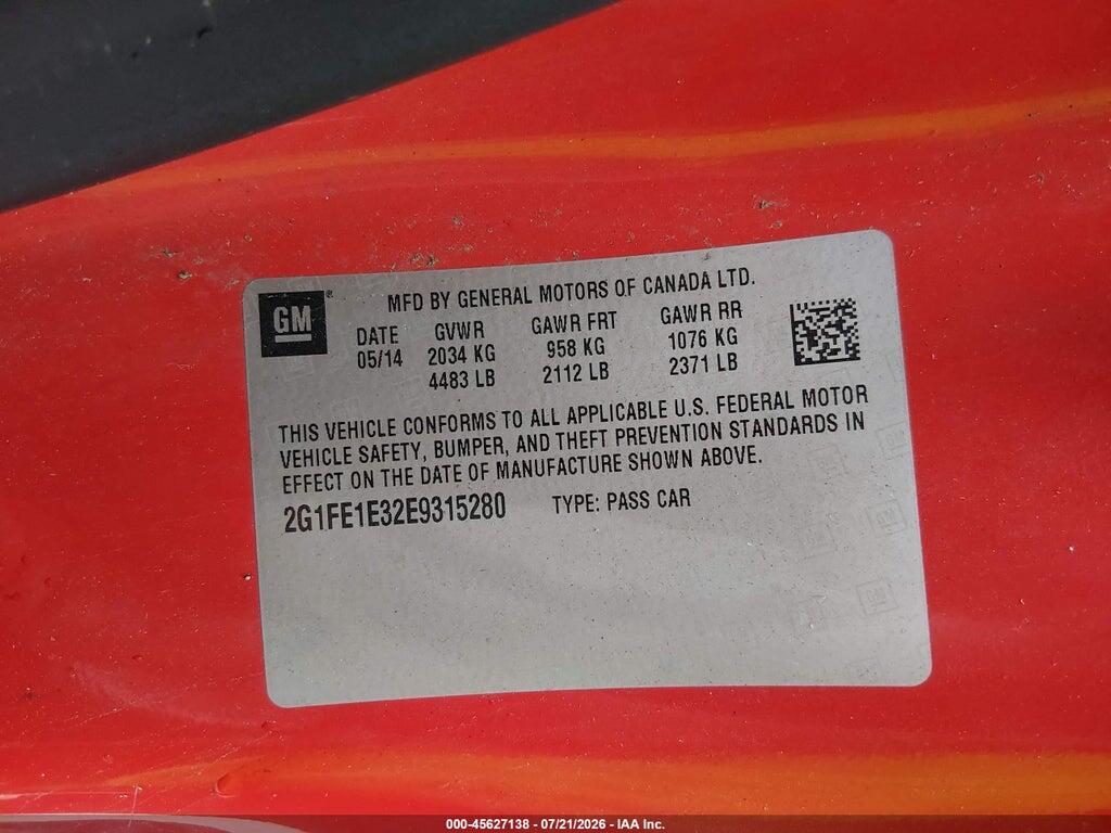2G1FE1E32E9315280 2014 CHEVROLET CAMARO photo no. 9
