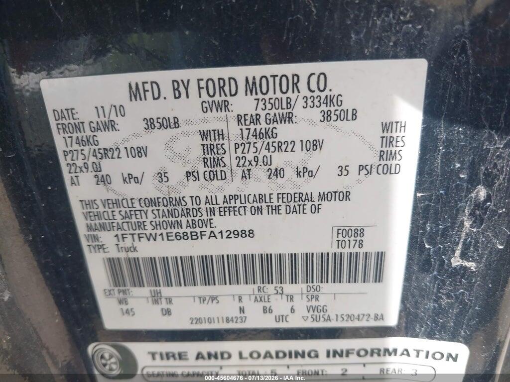 1FTFW1E68BFA12988 2011 FORD F-150 photo no. 9