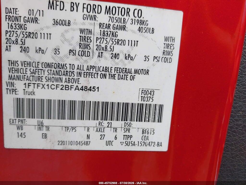 1FTFX1CF2BFA48451 2011 FORD F-150 photo no. 9