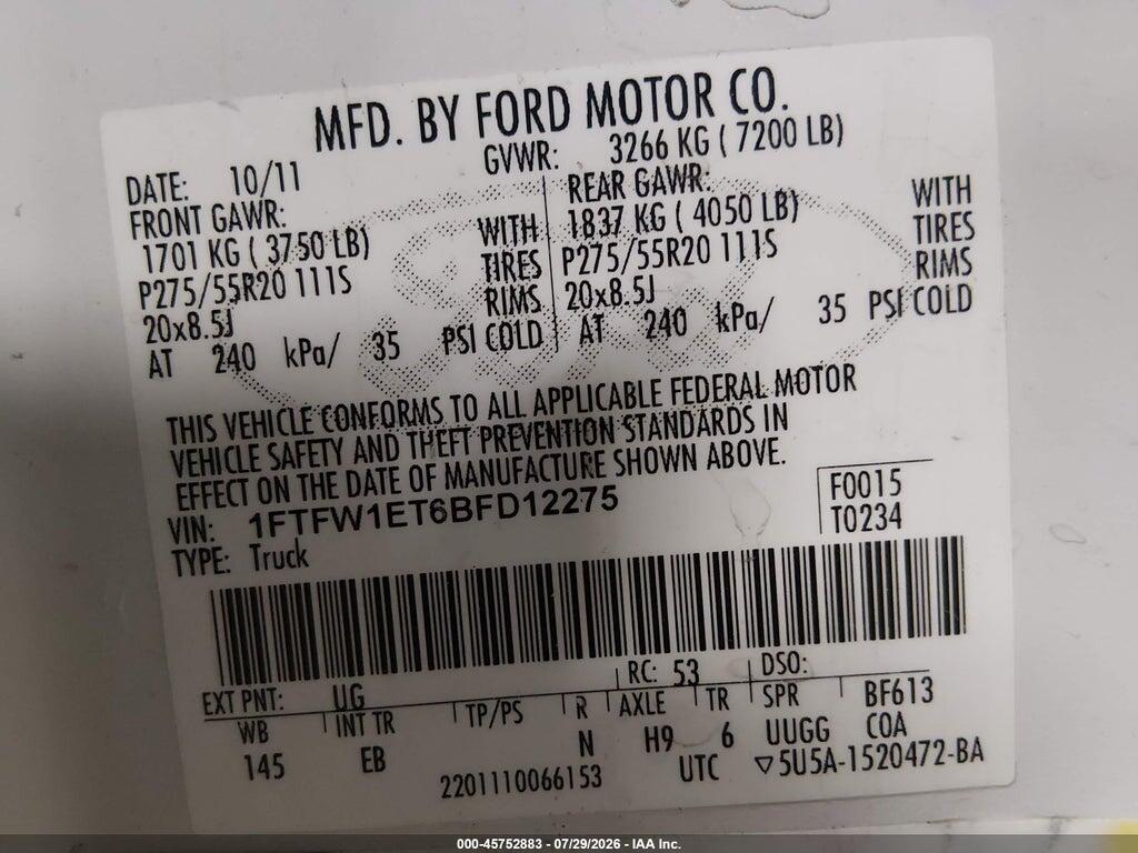 1FTFW1ET6BFD12275 2011 FORD F-150 photo no. 9
