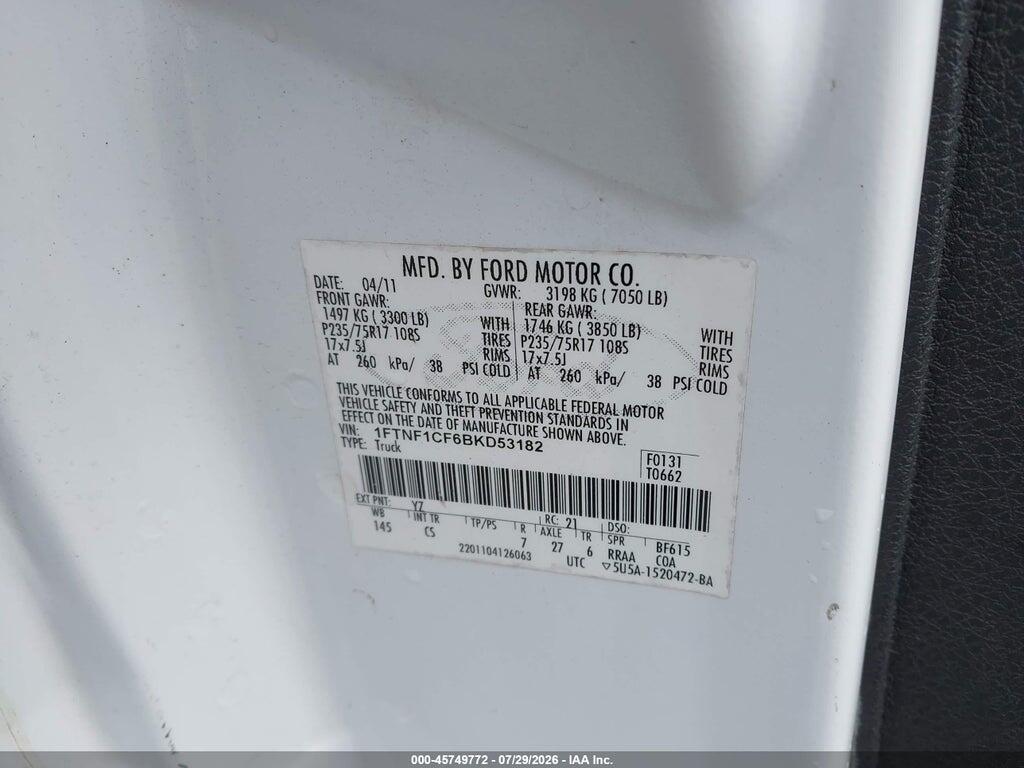 1FTNF1CF6BKD53182 2011 FORD F-150 photo no. 9