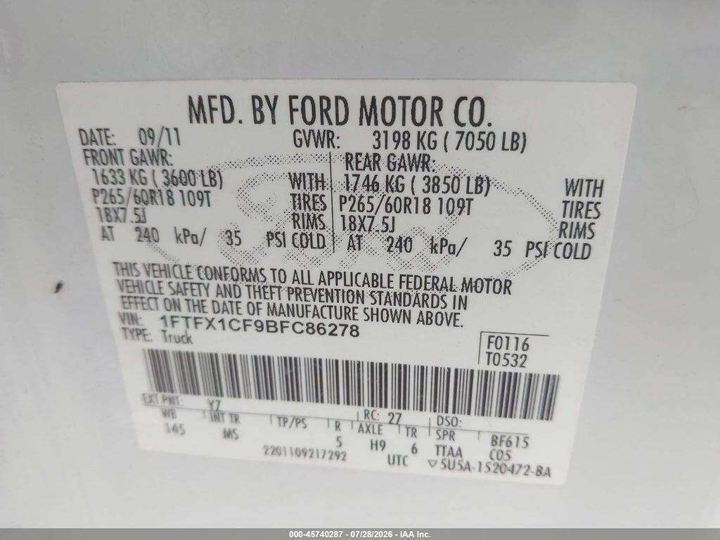 1FTFX1CF9BFC86278 2011 FORD F-150 photo no. 9