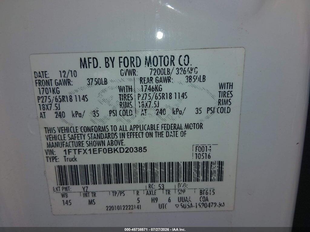 1FTFX1EF0BKD20385 2011 FORD F-150 photo no. 9