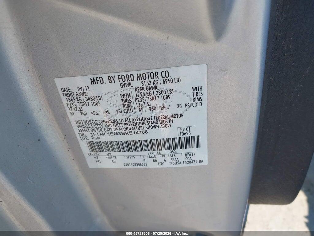 1FTMF1EM3BKE14706 2011 FORD F-150 photo no. 9