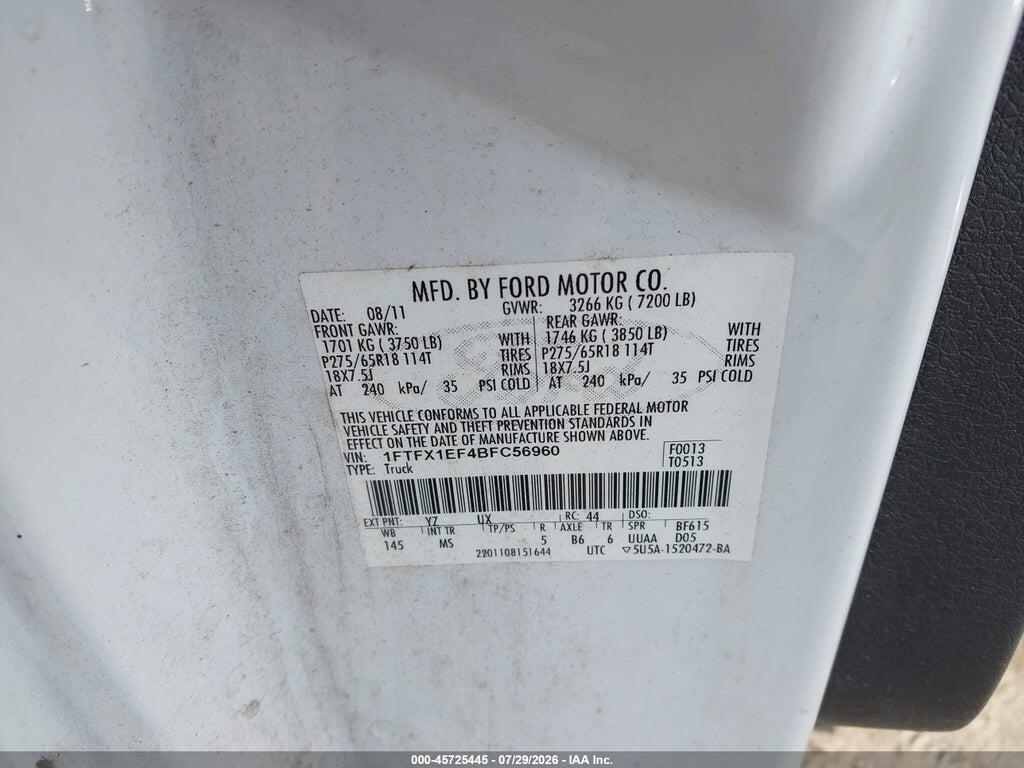 1FTFX1EF4BFC56960 2011 FORD F-150 photo no. 9