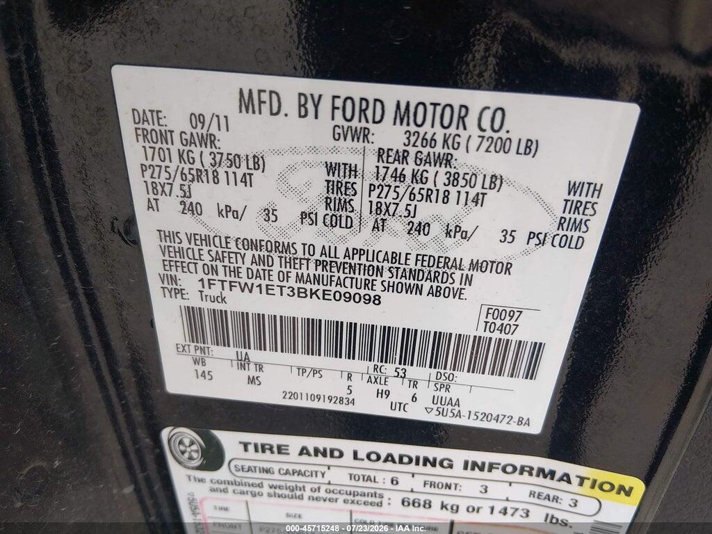 1FTFW1ET3BKE09098 2011 FORD F-150 photo no. 9