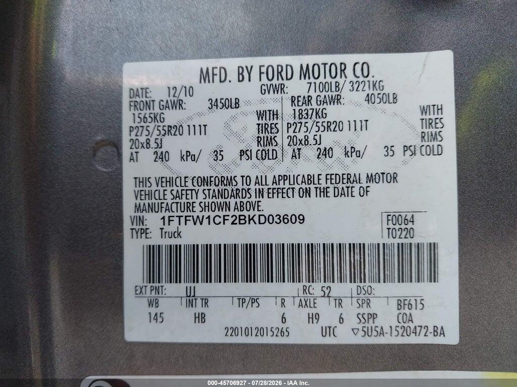 1FTFW1CF2BKD03609 2011 FORD F-150 photo no. 9