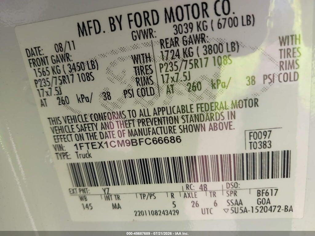 1FTEX1CM9BFC66686 2011 FORD F-150 photo no. 9