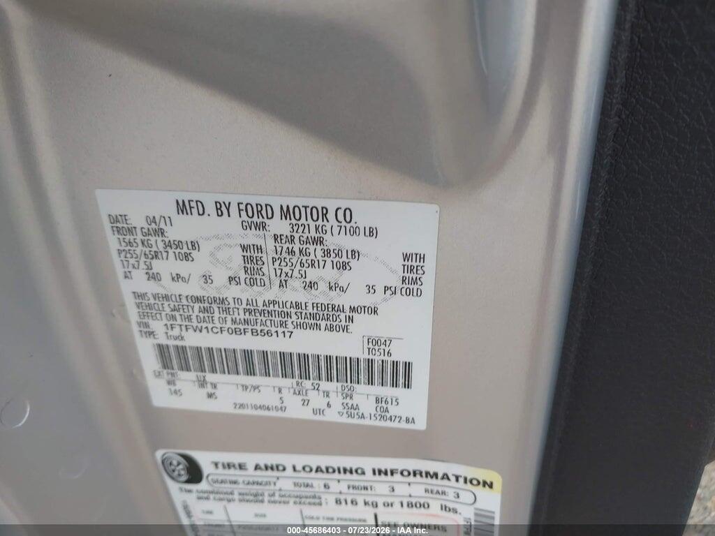 1FTFW1CF0BFB56117 2011 FORD F-150 photo no. 9