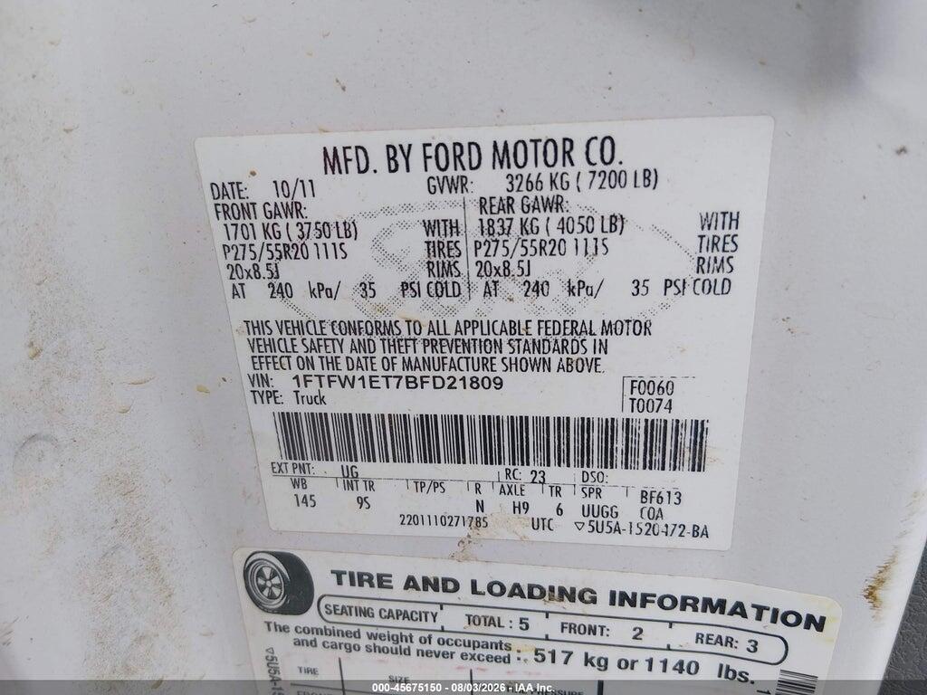 1FTFW1ET7BFD21809 2011 FORD F-150 photo no. 9