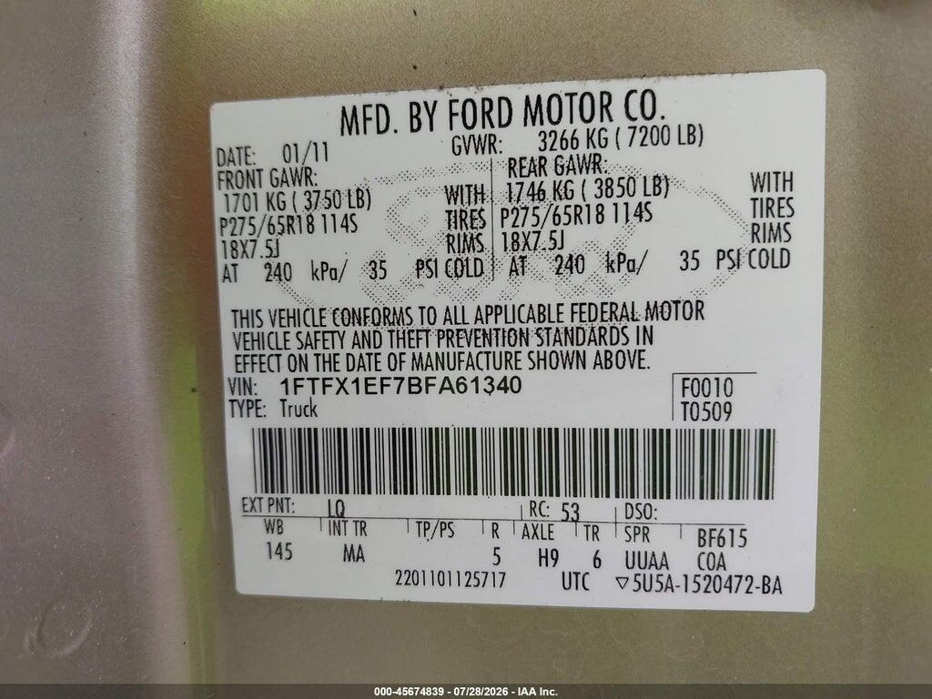 1FTFX1EF7BFA61340 2011 FORD F-150 photo no. 9
