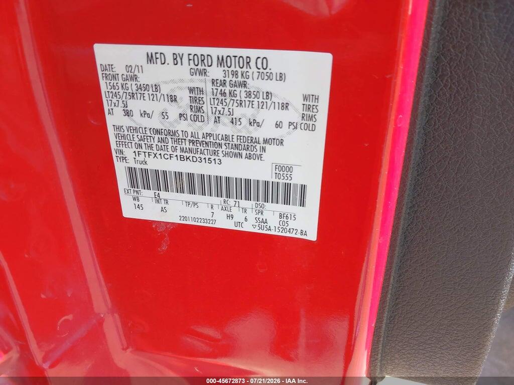 1FTFX1CF1BKD31513 2011 FORD F-150 photo no. 9