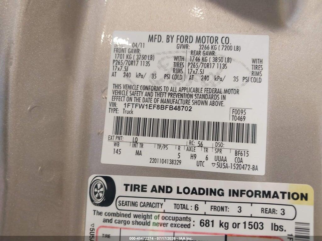 1FTFW1EF8BFB48702 2011 FORD F-150 photo no. 9