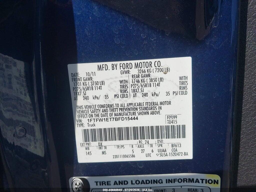 1FTFW1ET7BFD15444 2011 FORD F-150 photo no. 9